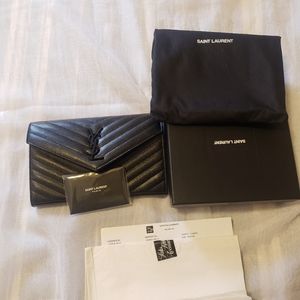 Saint Laurent Monogrammed Grain de Poudre Leather Wallet-on-Chain Black Hardware